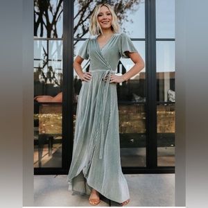 Baltic Born Sage Green Ribbed Andi Velvet Wrap dress, Size Large